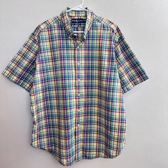 Ralph Lauren Classic Fit Mens Plaid Shirt XXL Short Sleeve Preppy Button Front - Picture 1 of 10